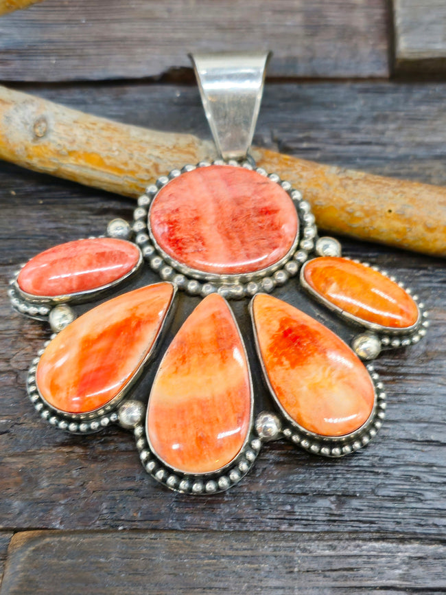 Large Orange Spiny Oyster Cluster Pendant by Mary Ellen - 3 1/2 in by 3 in