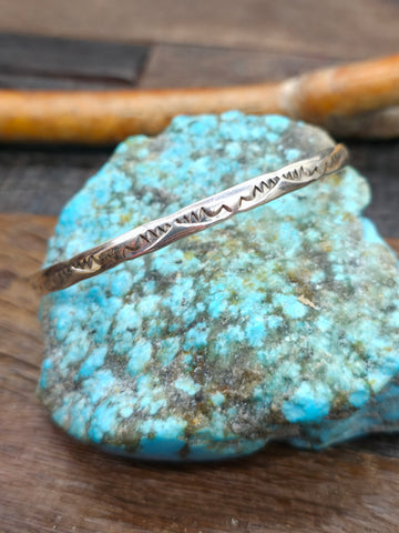 Blue Turquoise and Sterling Silver Bead Bracelet - 8 in.