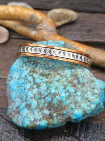 Stamped Sterling Silver and Copper Cuff by Jordan Gene - 6 1/4 in. with Gap - Designs Vary