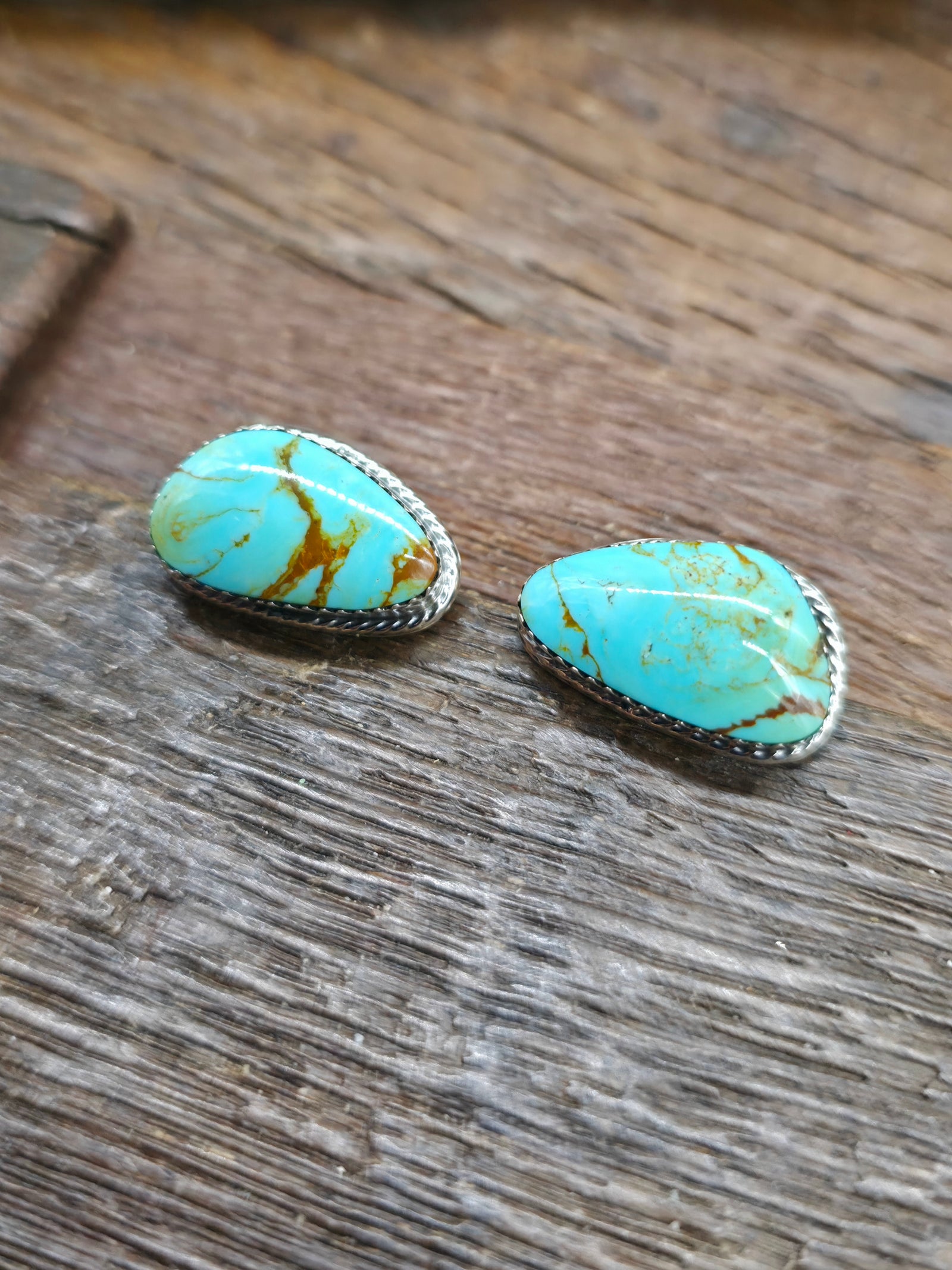 Sterling Silver Green Turquoise Post Earrings by Marie Bahe - 1 in. by 1/2 in.