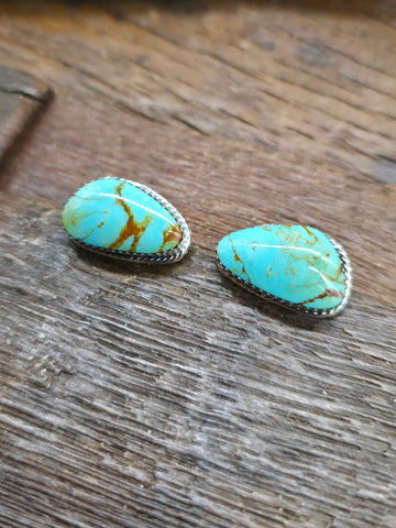 Sterling Silver Green Turquoise Turtle Earrings - 1 in. by 1/2 in.
