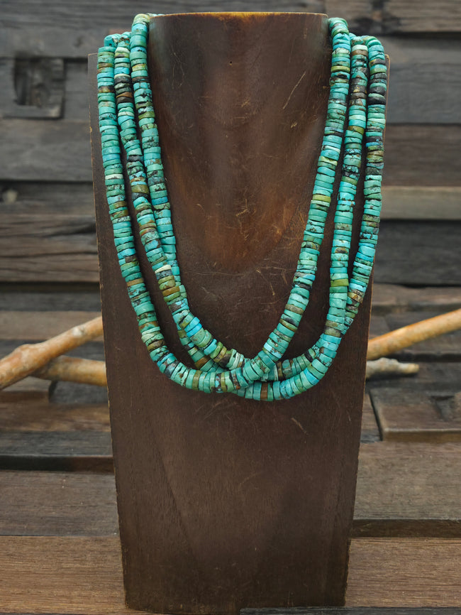 Three Strand Sky Horse Turquoise Necklace with Sterling Silver Beads - 18 in.