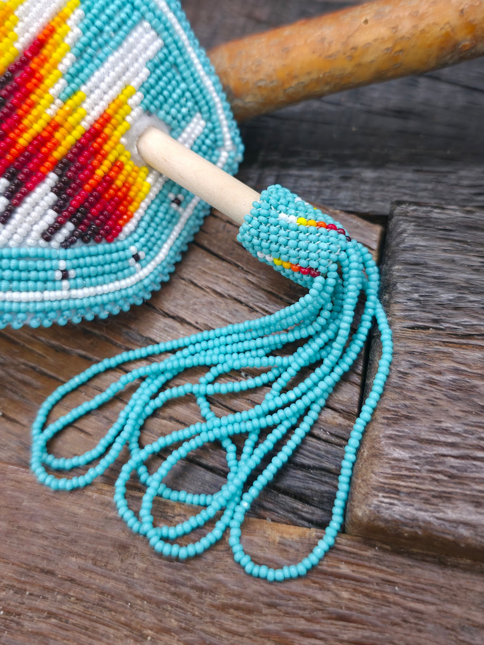 Turquoise and Red Bead Work Stick Barrette by Lena Siemy - 6 1/2 in. by 3 in.