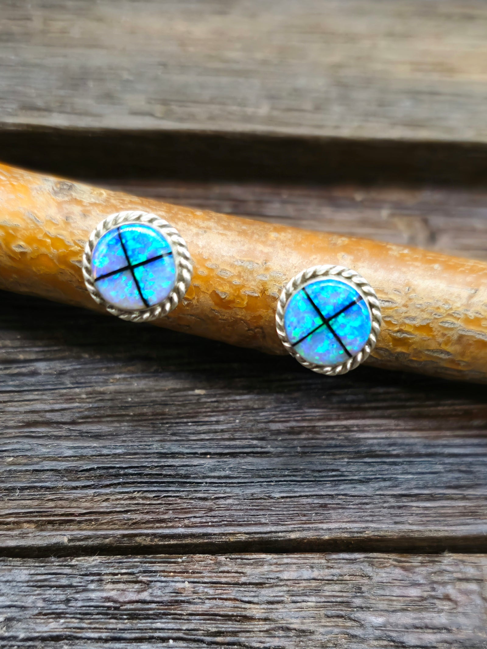 Lab Opal Inlay Earrings by Lewkie