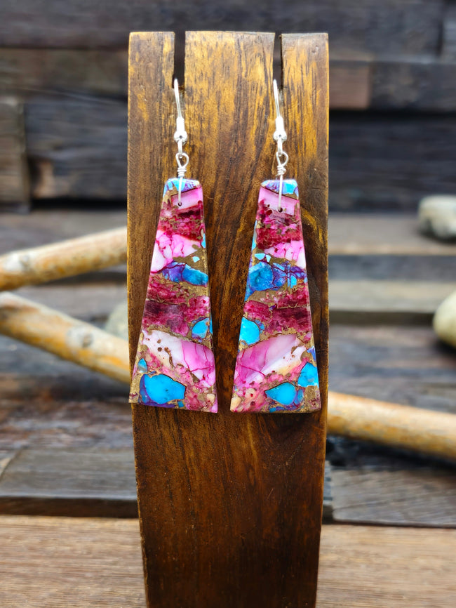 Purple and Blue Turquoise and Spiny Oyster Slab Earrings by Jameson Pete