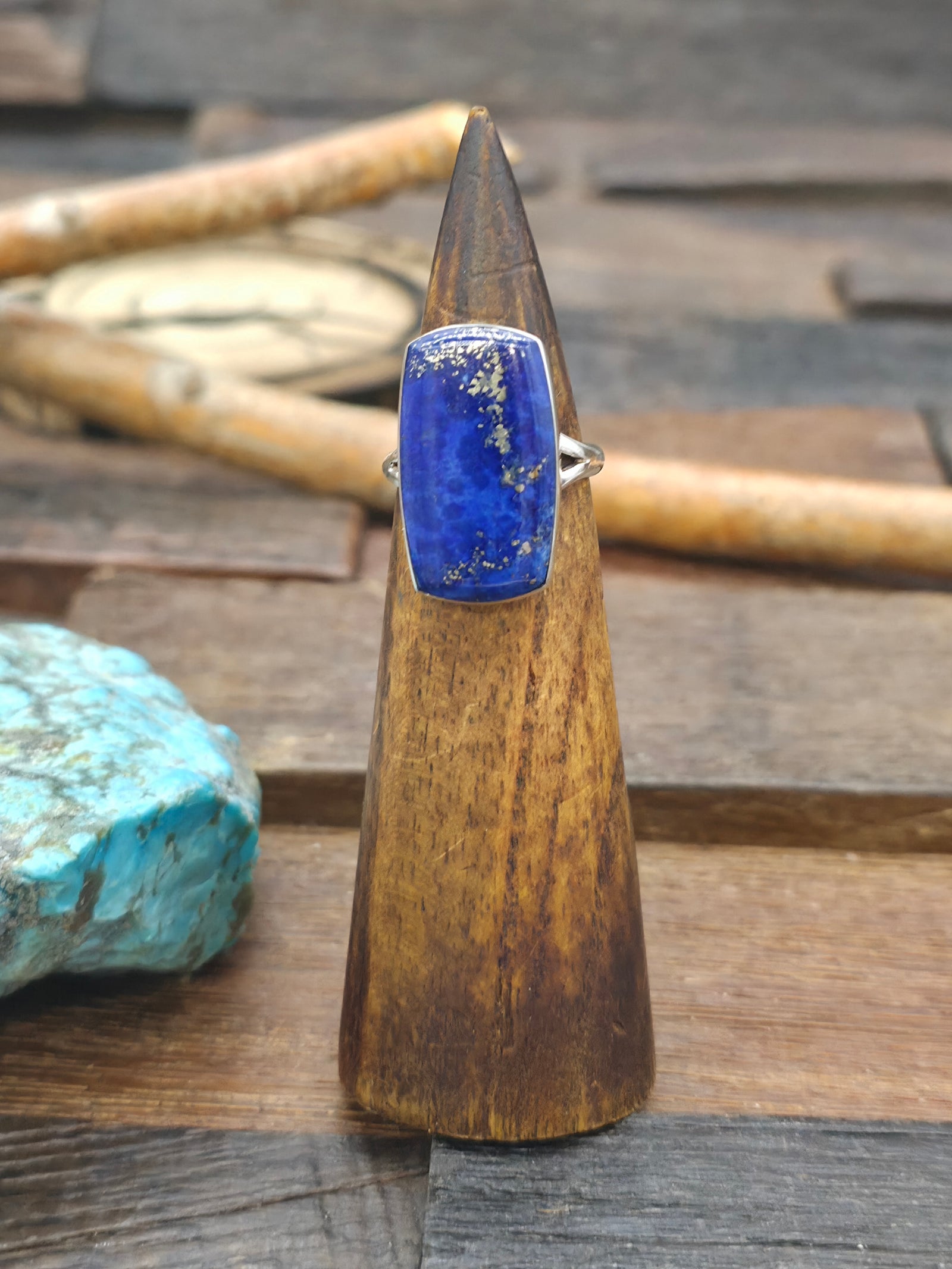 Long Sterling Silver and Lapis Ring by Cathy Webster - Size 8