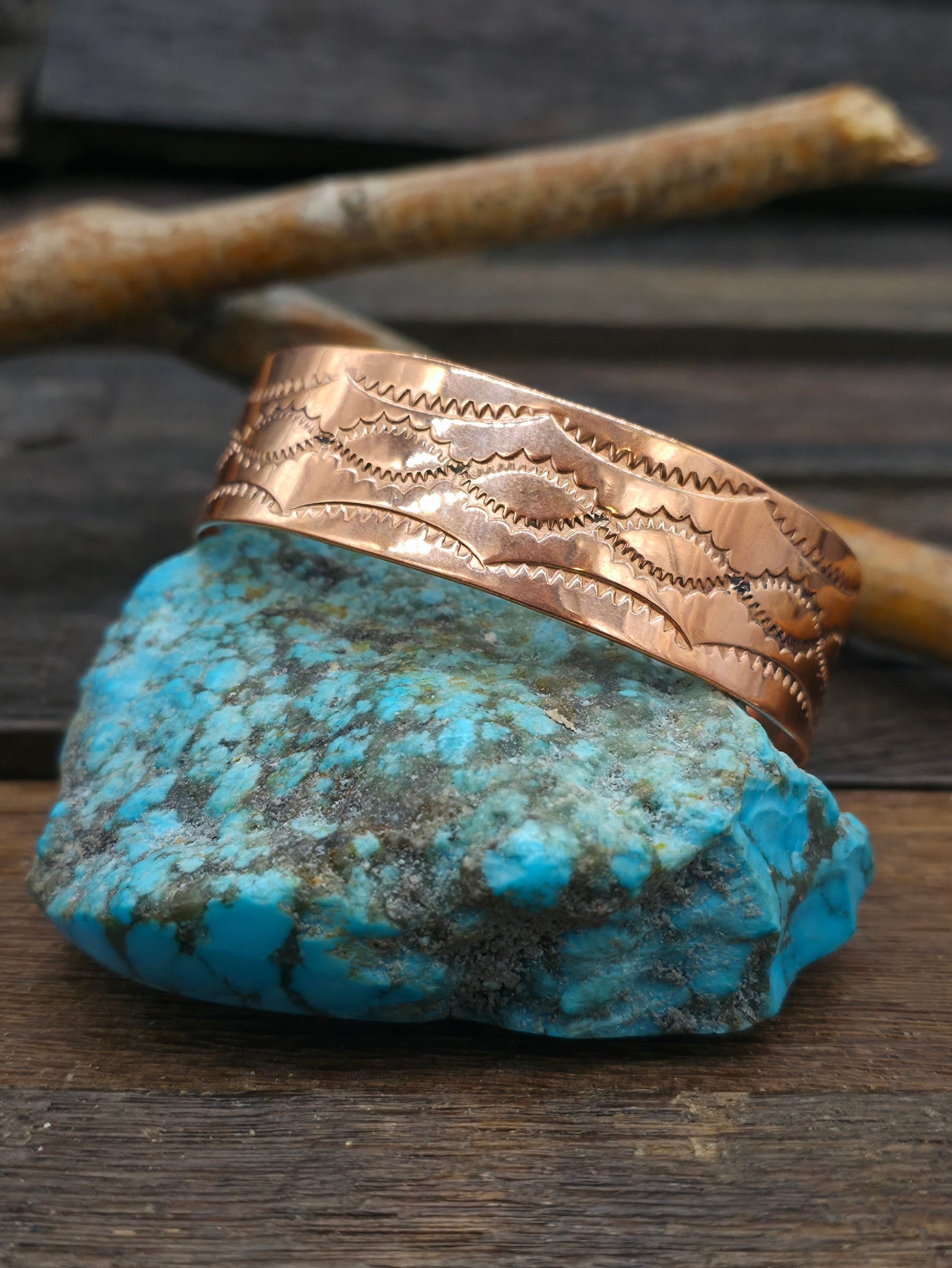 Stamped Copper Cuff with Ovals Design by Elaine Tahe - 7 1/8 in. w/gap