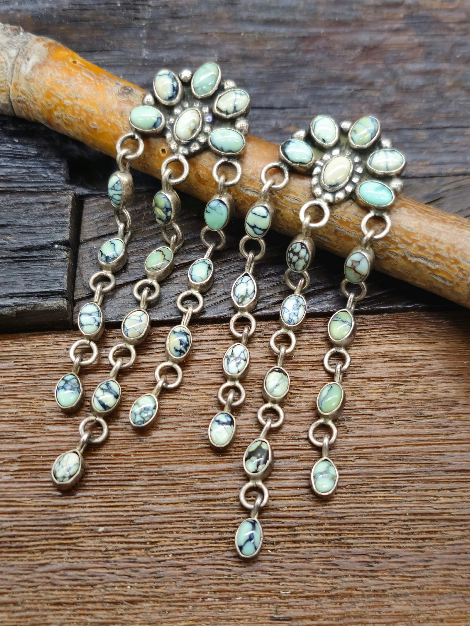 Vintage/Estate Green Turquoise Sterling Silver Chandelier Earrings