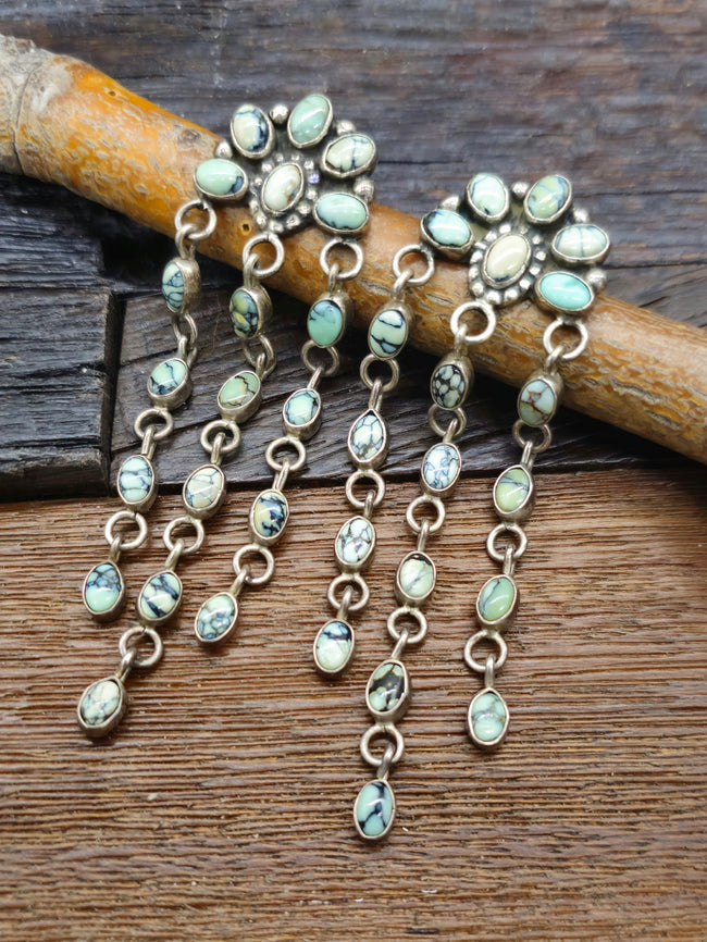Vintage/Estate Green Turquoise Sterling Silver Chandelier Earrings