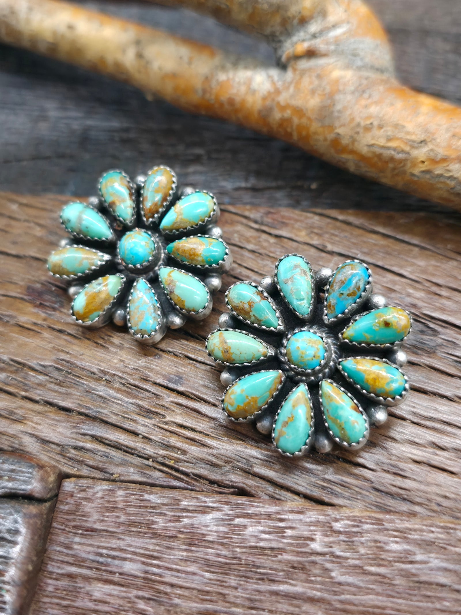 Sterling Silver Green Turquoise Post Earrings by Delma Smith - 1 1/4 in.