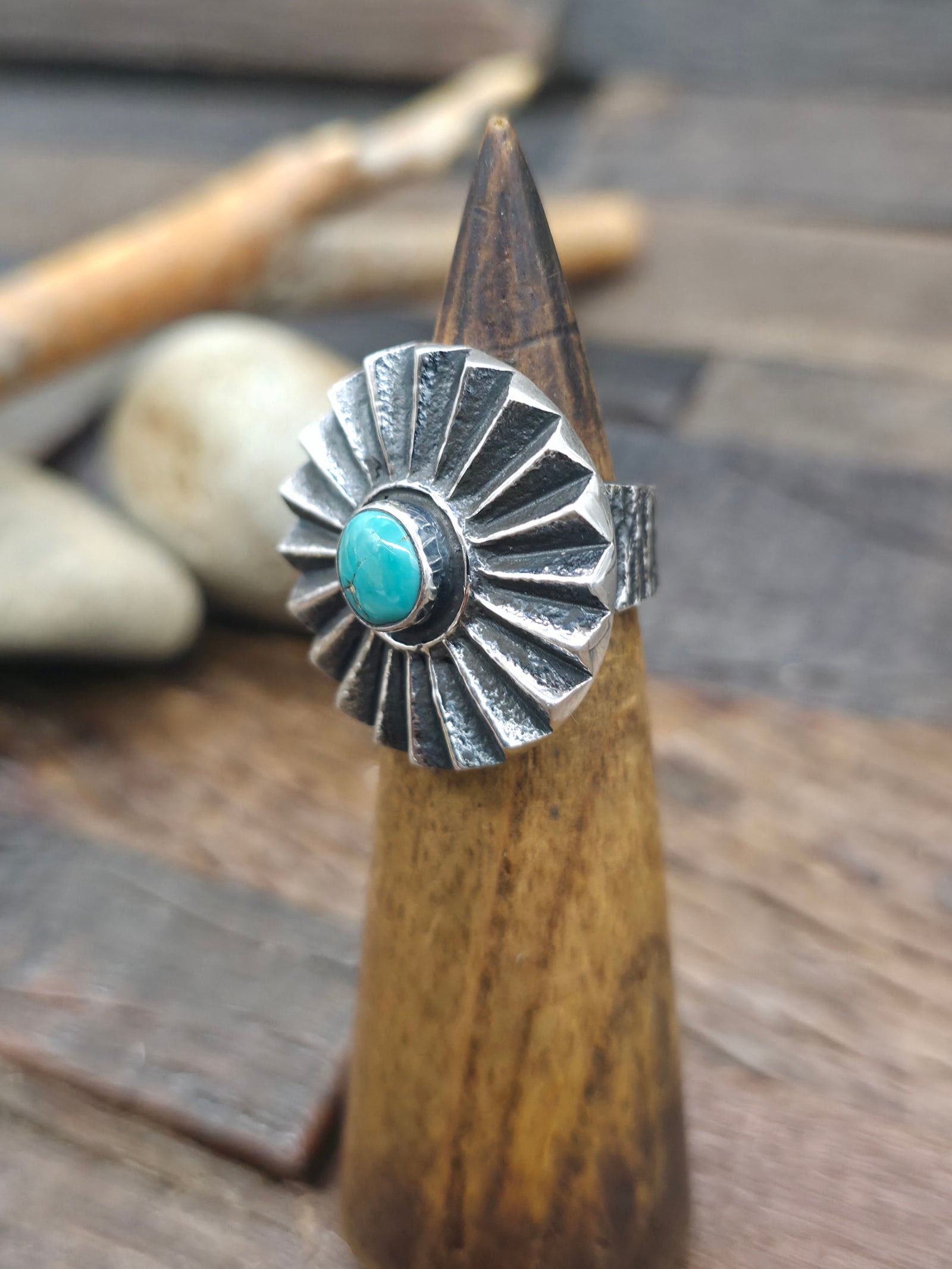 Cast Sterling Silver Sonoran Turquoise Ring by Aaron Anderson - Size 7