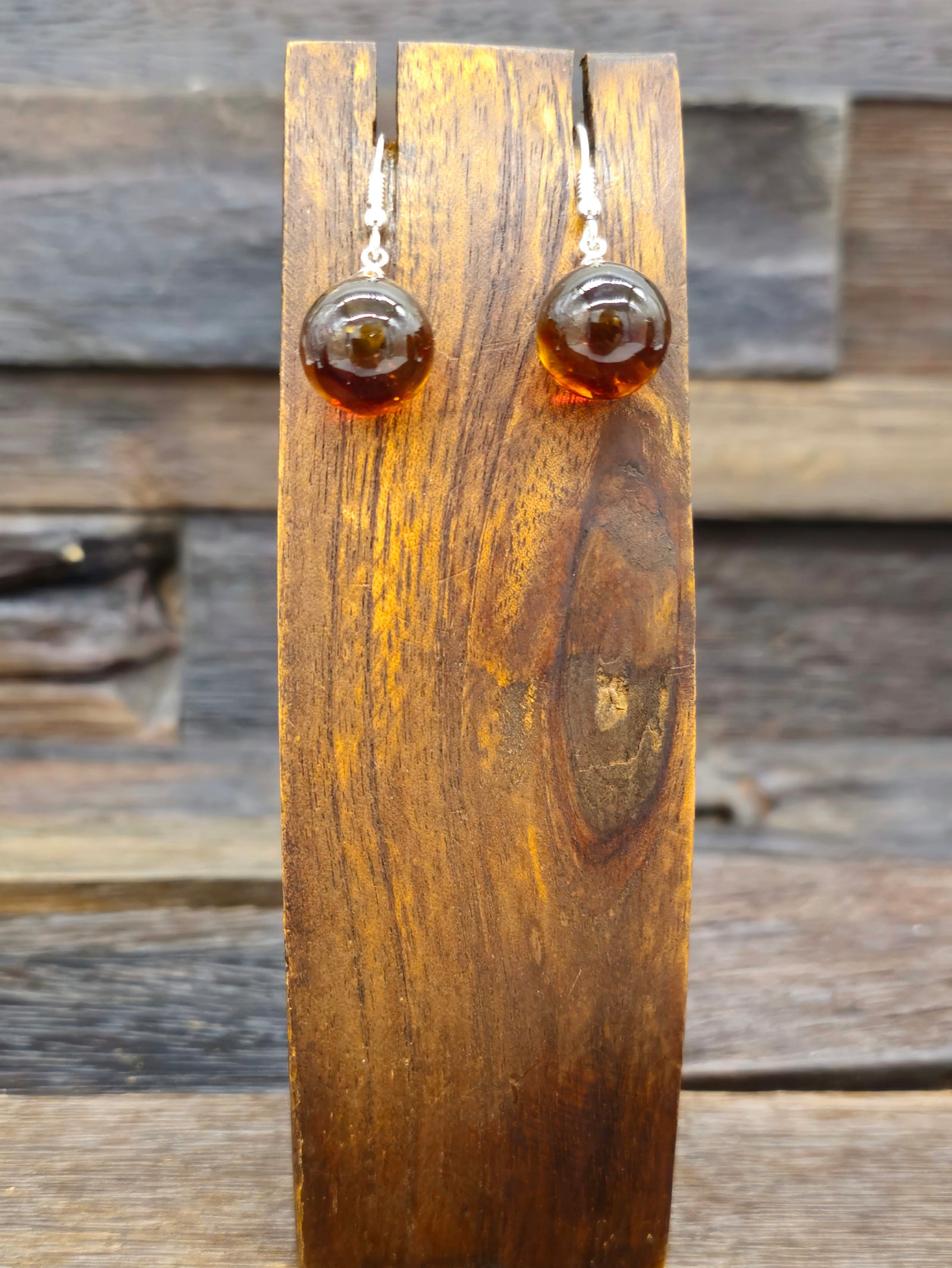 Ball Shape Amber Earrings NON-NATIVE MADE