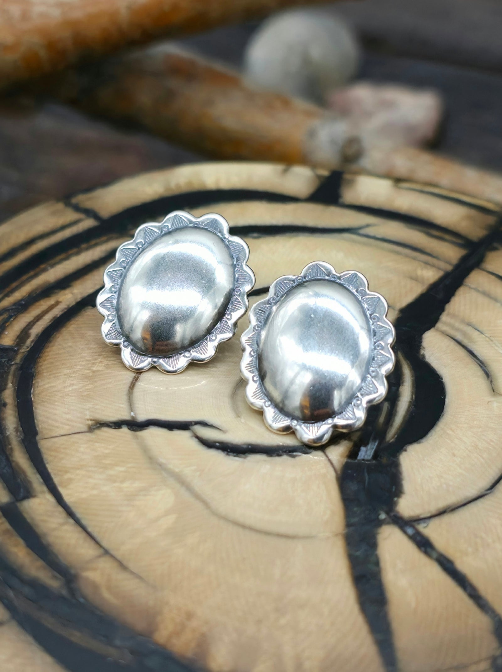 Sterling Silver Concha Post Earrings
