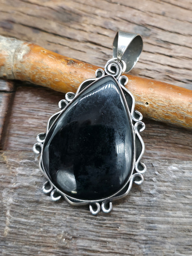 Chimney Butte Large Sterling Silver Onyx Pendant - 2 3/4 in. by 1 1/2 in.