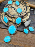Sterling Silver and Blue Turquoise Lariat Necklace and Earring Set by Nila Johnson
