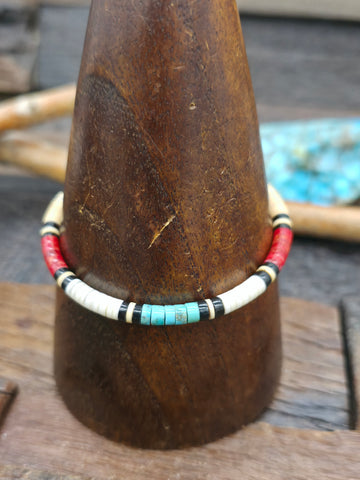 Sterling Silver, Green Turquoise, and Spiny Wrap Bracelet - Fits Most