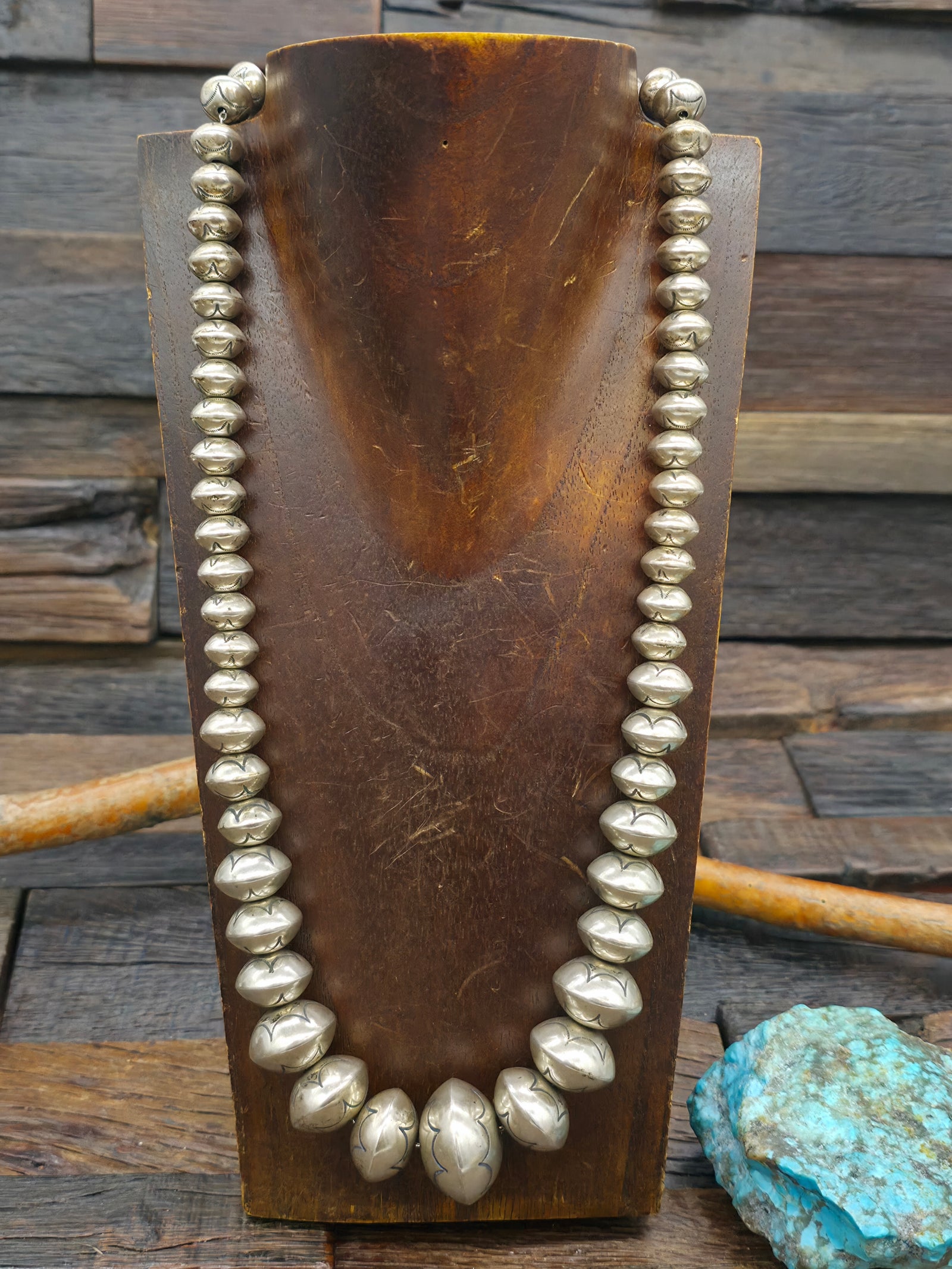 Vintage/Estate Graduated Stamped Sterling Silver Bead Necklace - 23 in.