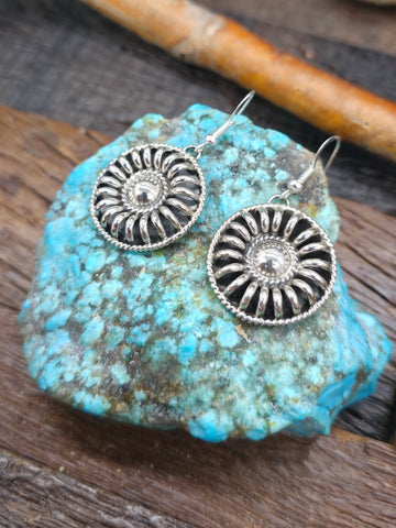 Sterling Silver Turquoise Inlay Round Post Earrings by Lynelle Johnson - 1 in. Diameter