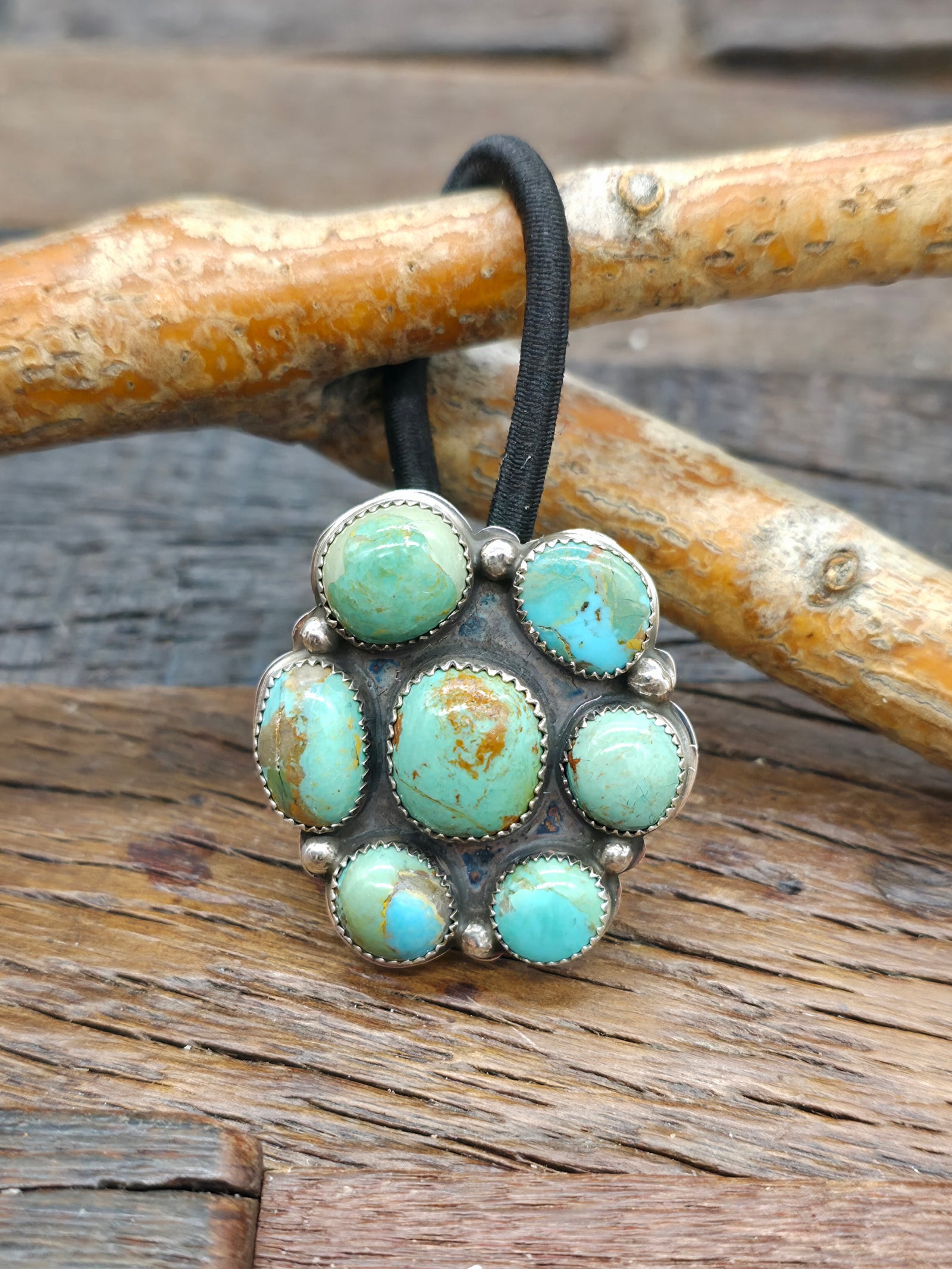 Sterling Silver Turquoise Cluster Hair Tie by Jolene Begay - 1 1/2 in. Diameter