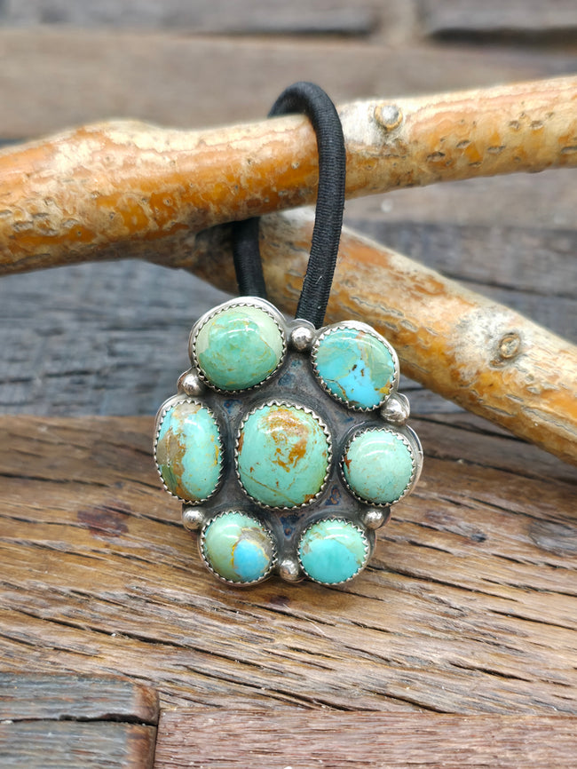 Sterling Silver Turquoise Cluster Hair Tie by Jolene Begay - 1 1/2 in. Diameter