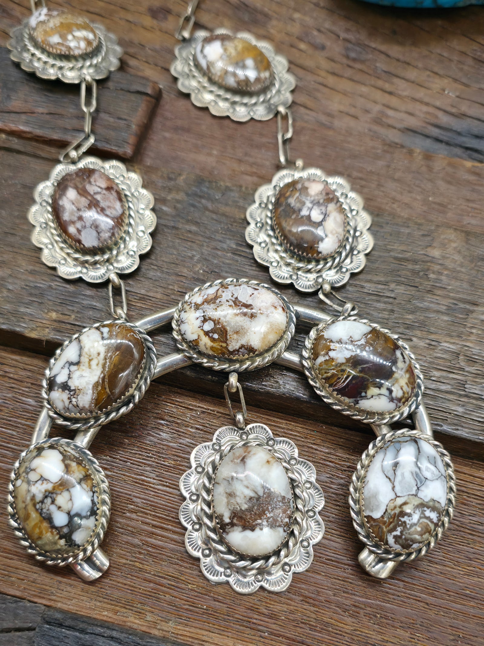 Stamped Sterling Silver Wild Horse Naja Necklace and Earring Set by Elroy and Bernadine Chavez - 30 in.