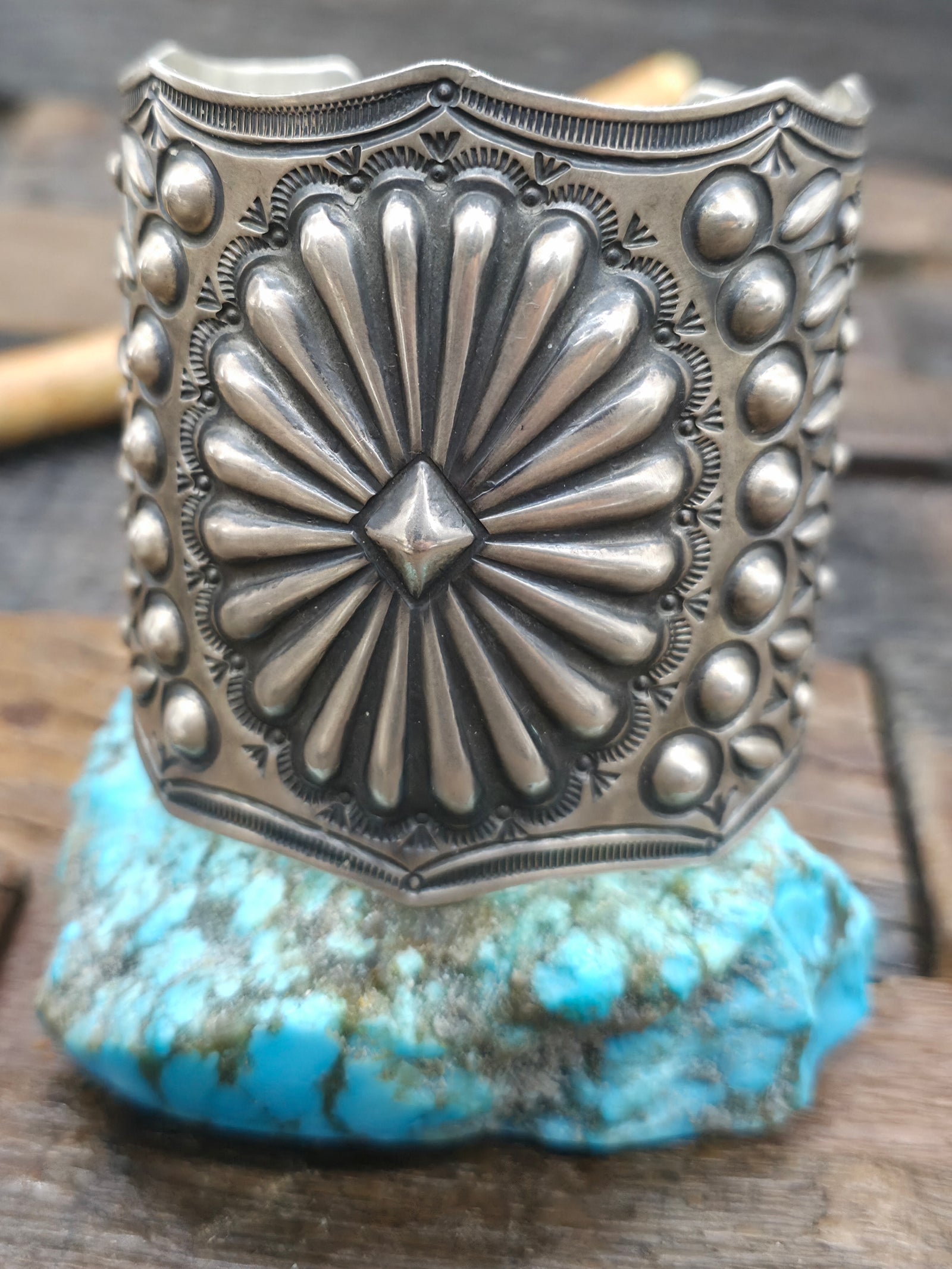 Stamped Sterling Silver Cuff by Arnold Blackgoat - 7 in. with Gap