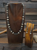Oxidized Sterling Silver Mixed Bead Necklace and Earring Set - 20 in.