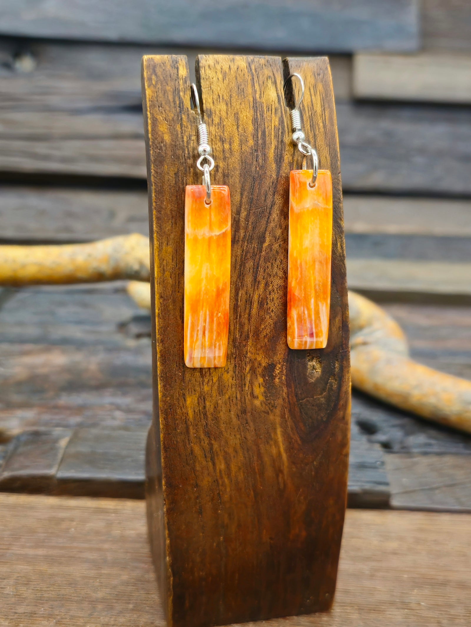 Spiny Oyster Shell Rectangle Earrings