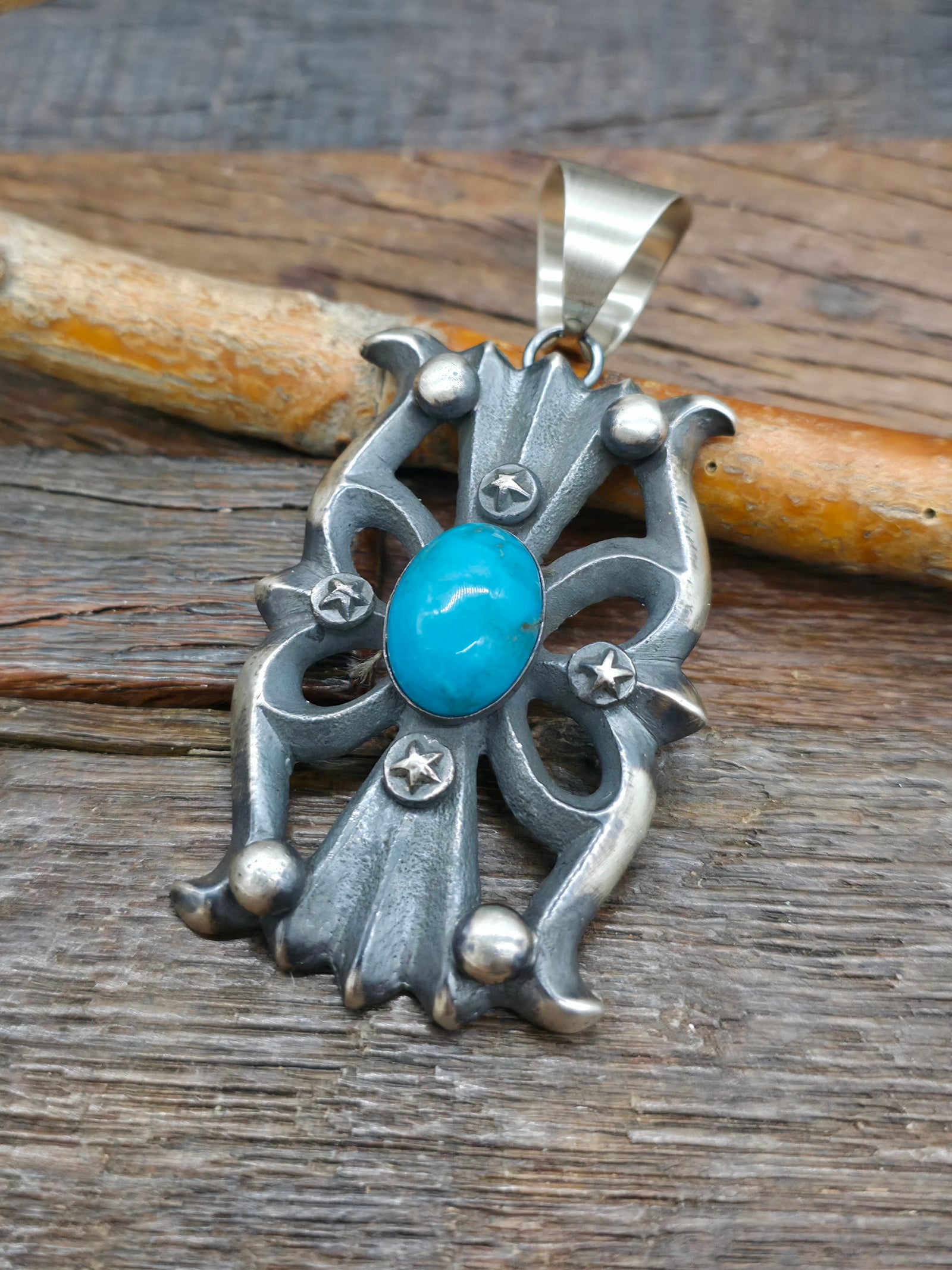 Chimney Butte Cast Sterling Silver Turquoise Pendant - 3 1/2 in. by 1 1/2 in.
