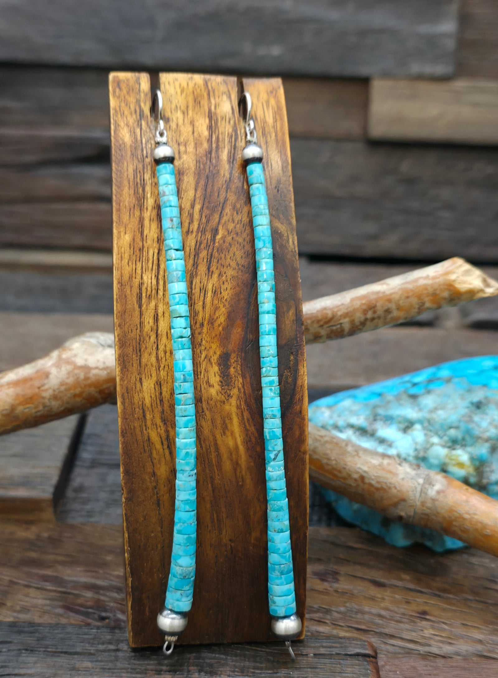 Blue Turquoise Heishi Dangle Earring by Fred Archuleta