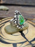 Stamped Sterling Silver and Sonoran Turquoise Ring by Albert Jake - Size 8