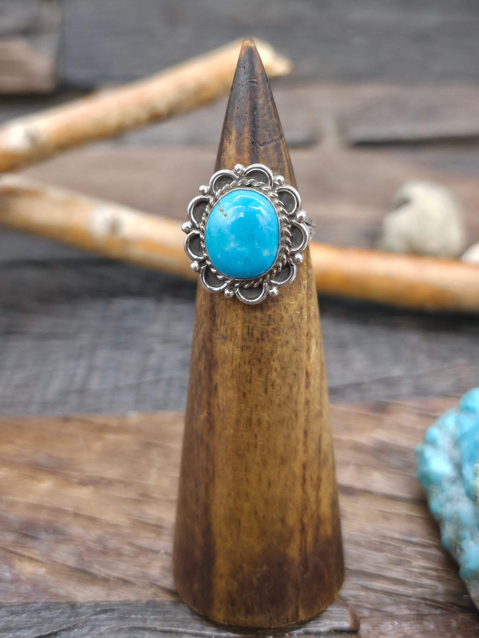 Sterling Silver Kingman Turquoise Ring by Renee Yazzie - Size 7 1/2