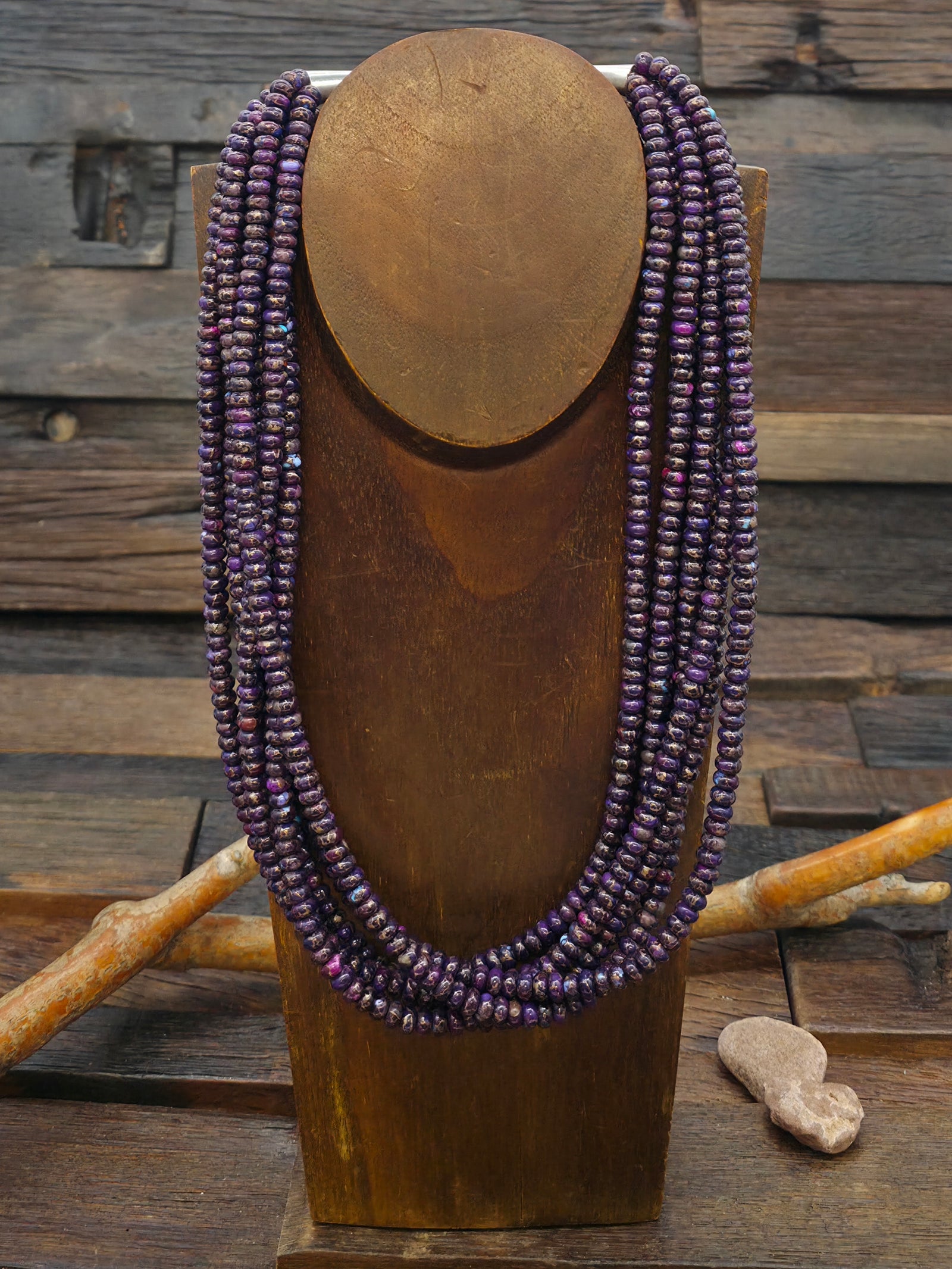Six Strand Purple Mojave Composite Bead Necklace - 22 in. plus 2 in. Extender