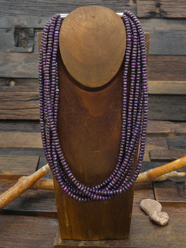 Six Strand Purple Mojave Composite Bead Necklace - 22 in. plus 2 in. Extender