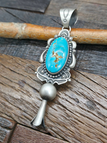 Royston Turquoise Stamped Sterling Silver Cuff Bracelet by Randy Boyd - 6 3/4 in. with Gap