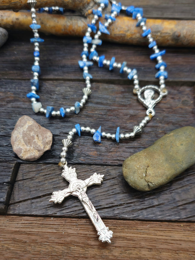 Denim Lapis and Sterling Silver Rosary by Eileen Coriz
