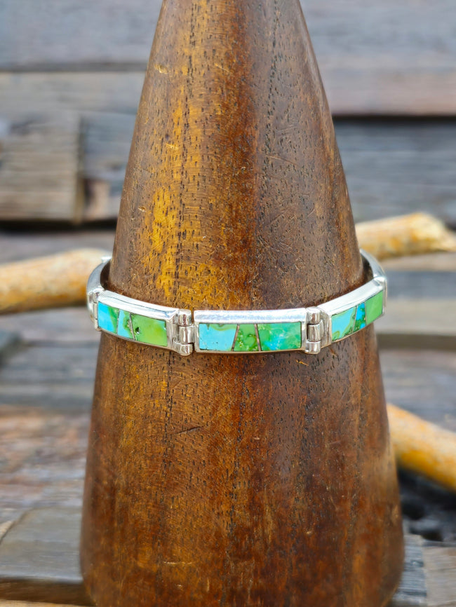Sonoran Turquoise Sterling Silver Inlay Link Bracelet - 8 in.