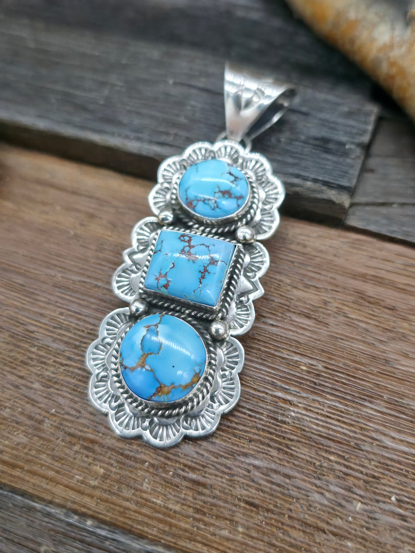 Three Stone Golden Hills Sterling Silver Pendant by E. Wylie