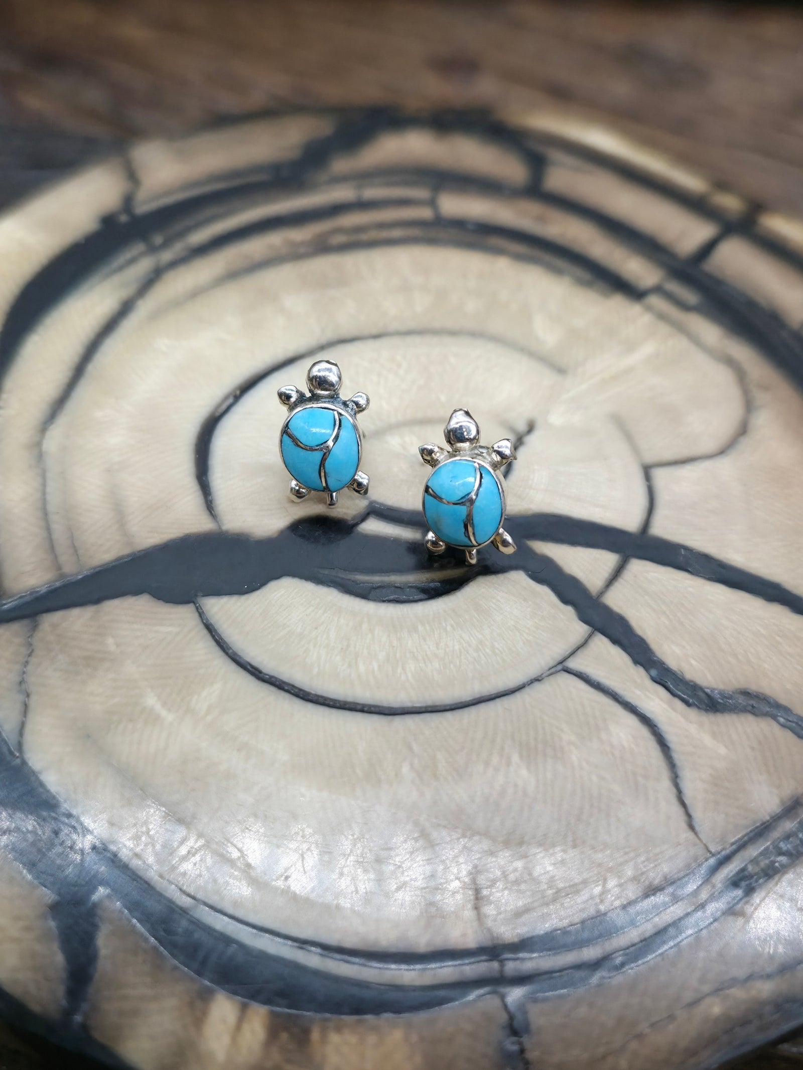 Turquoise Inlay Sterling Silver Turtle Stud Earrings