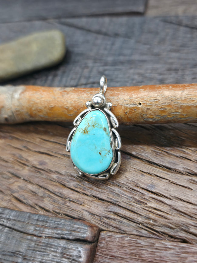 Sterling Silver Turquoise Pendant by Juan Guerro - 1 1/2 in. by 7/8 in.
