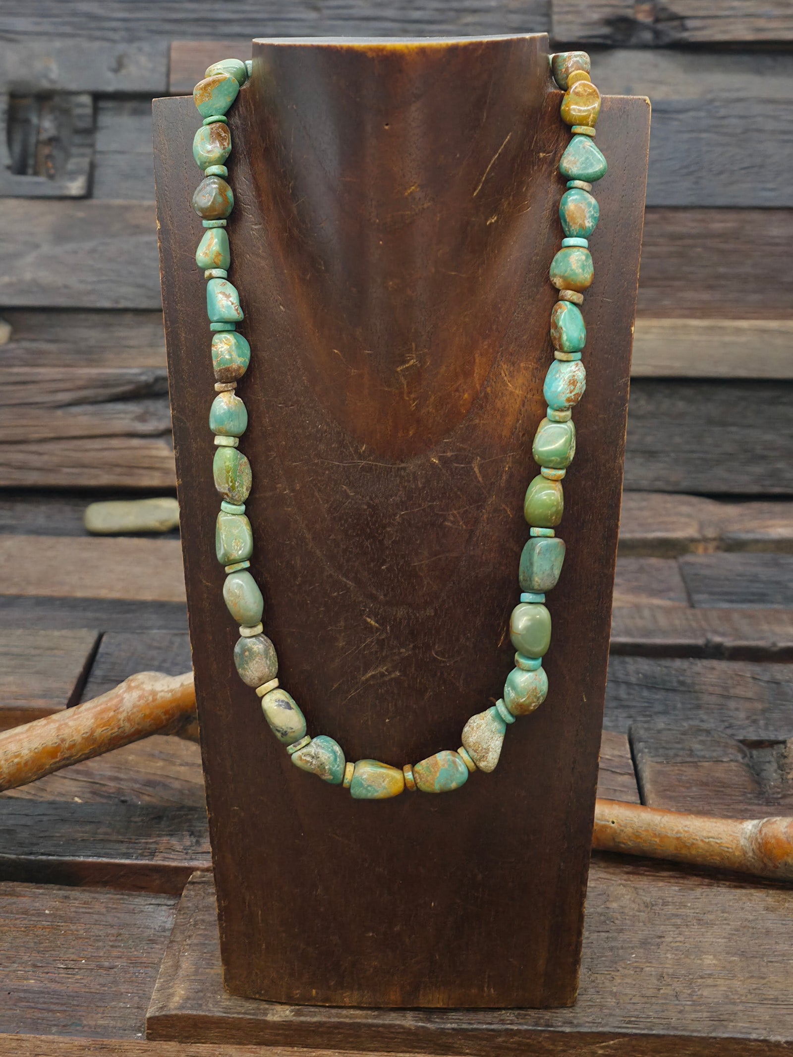 Green Skyhorse Turquoise Baroque Bead Necklace - 20 in.