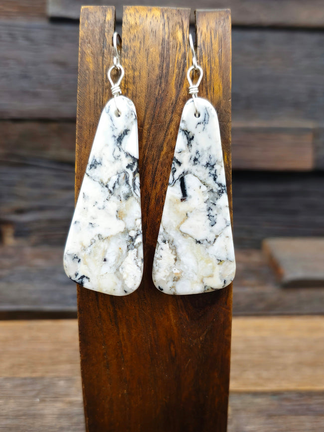 White Buffalo Stone Slab Earrings 2 3/4 in. by 3/4 in.