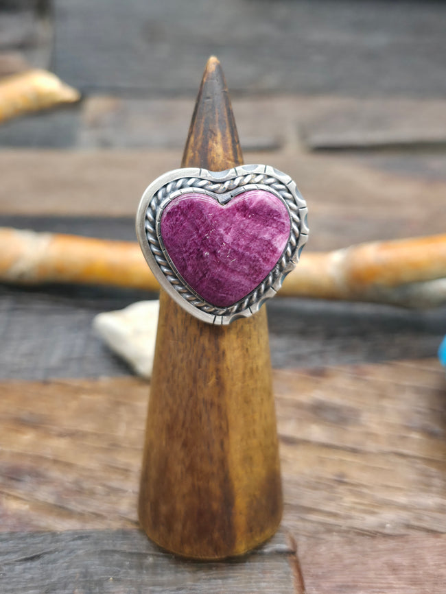 Sterling Silver Purple Spiny Heart Ring by Walter Vandever - Adjustable