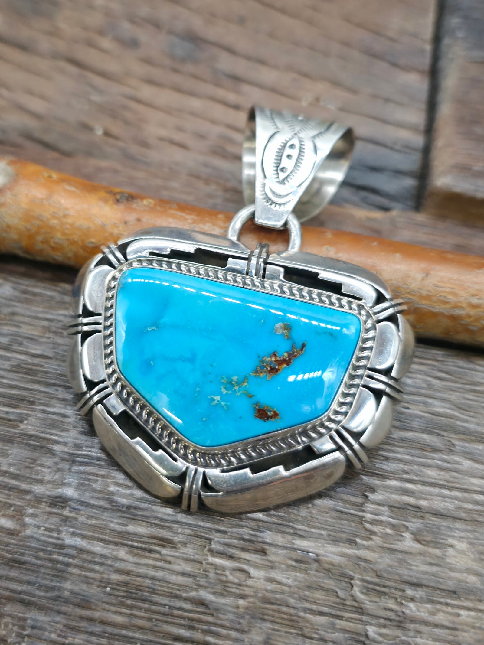 Sterling Silver Overlay Turquoise Pendant by Dean Sandoval - 2 1/2 in. by 2 in.