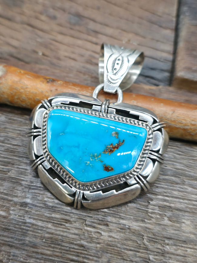 Sterling Silver Overlay Turquoise Pendant by Dean Sandoval - 2 1/2 in. by 2 in.