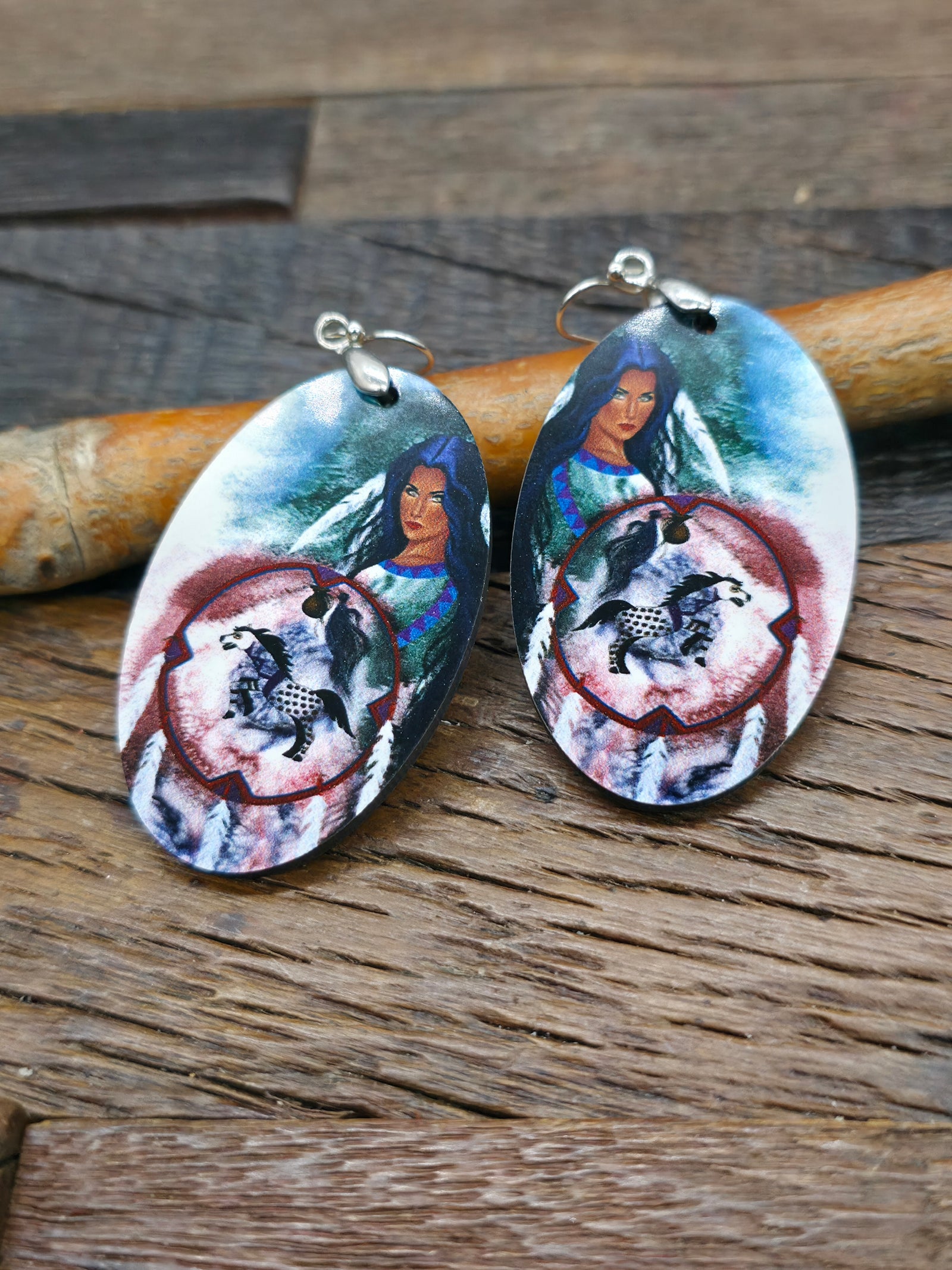 Art Earrings by Bill and Tracy Rabbit - Horse Shield Woman