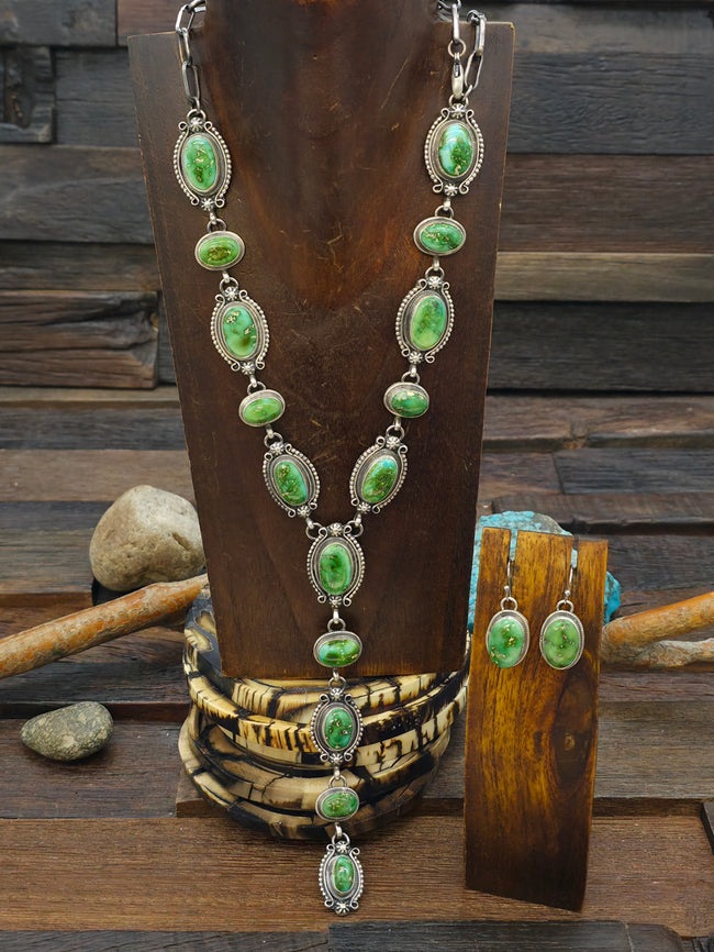 Sonoran Turquoise Lariat Necklace and Earring Set by Kathleen Livingston - 26 in. with 5 1/2 in. Drop