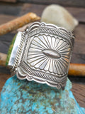 Stamped Sterling Silver Royston Turquoise Cuff Bracelet by J. Delgarito - 7 in.