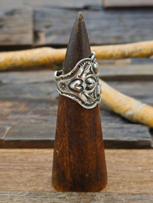 Stamped Sterling Silver Hearts Ring by Sunshine Reeves - Size 9 1/2