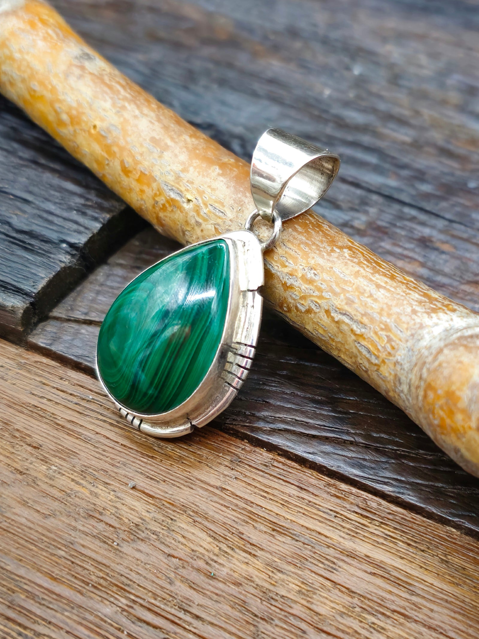 Malachite Teardrop Sterling Silver Pendant